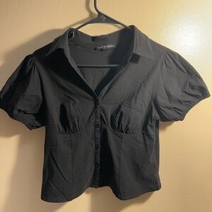 Haute Monde Black Puff Sleeve Button-Down Shirt